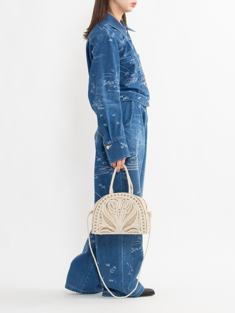 Cording Embroidery Demi Lune Hand Bag-コーデイングエンブロイ