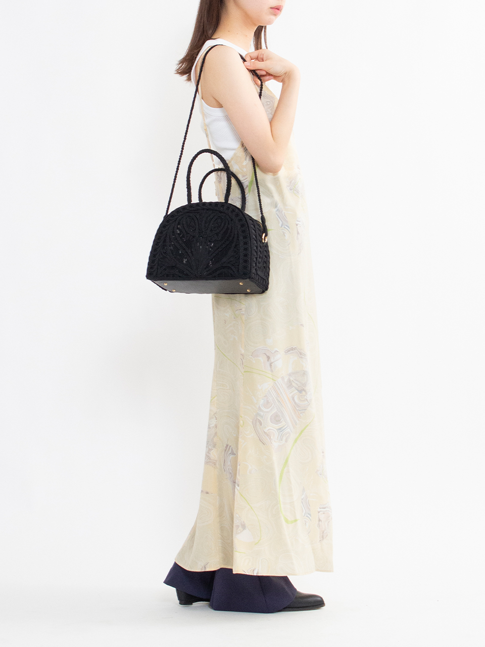 Cording Embroidery Demi Lune Hand Bag-コーデイングエンブロイダリー