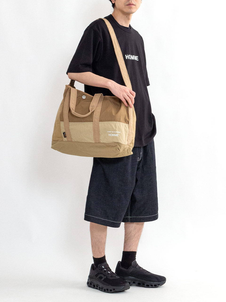 Cotton nylon lip patchwork 2WAY tote bag-コットンナイロン