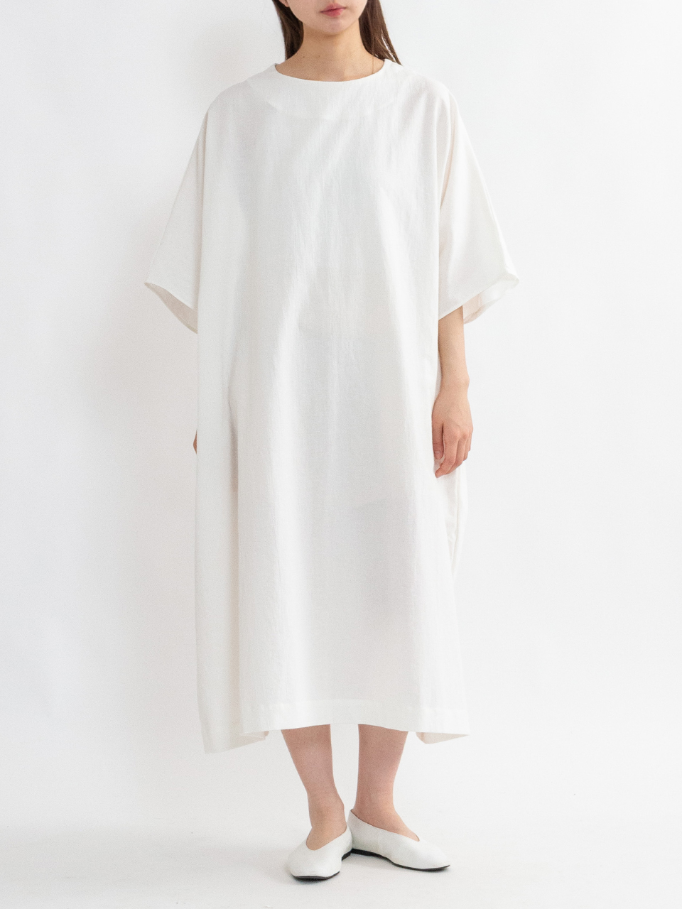 Cotton flax poplin folk dress-コットンフラックスポプリン