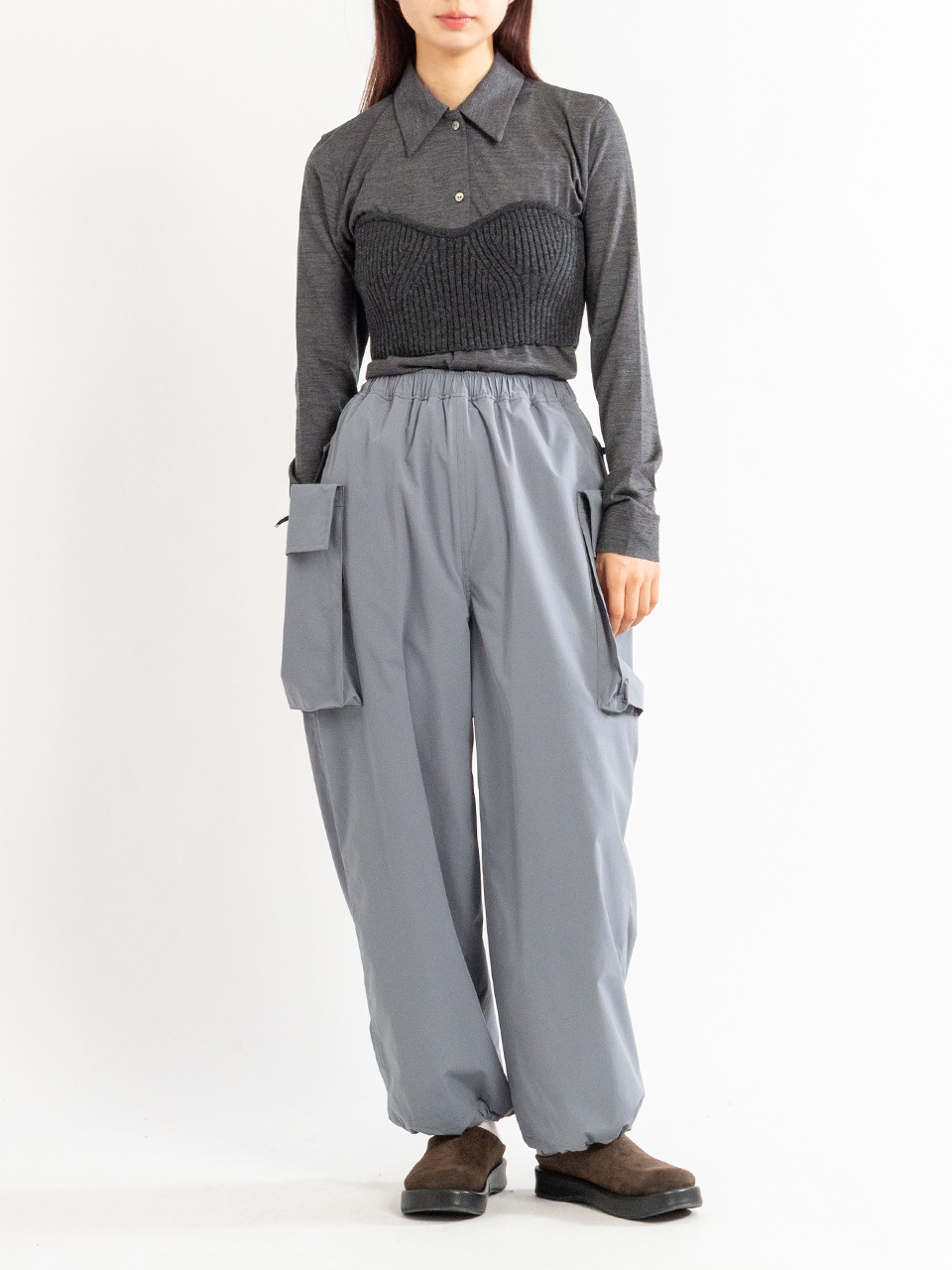 High stretch taffeta gathered pants-ハイストレッチタフタギャザード