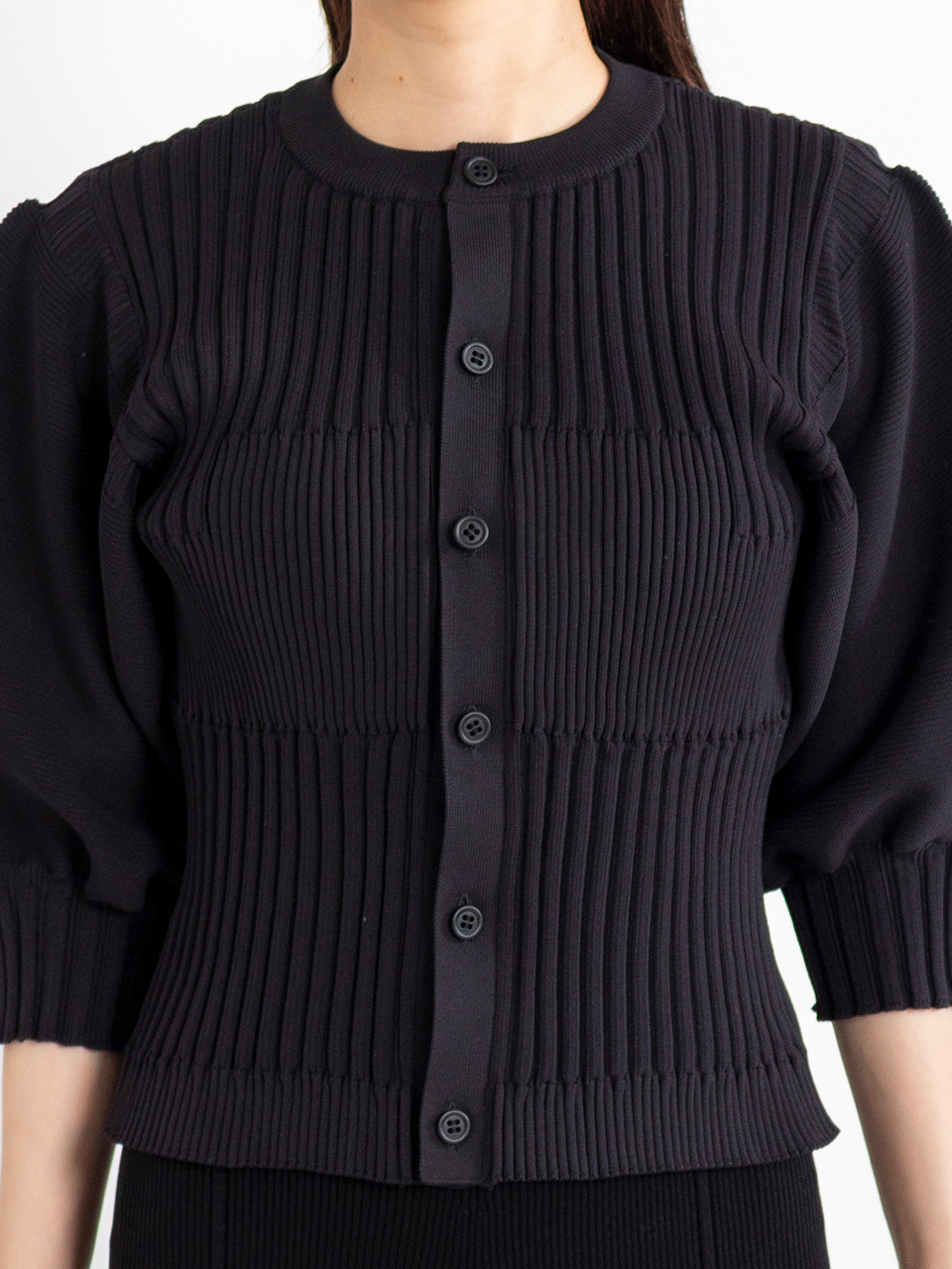 FLUTED SHORT PUFF SLEEVE CARDIGAN-フルーテッドショートパフスリーブ