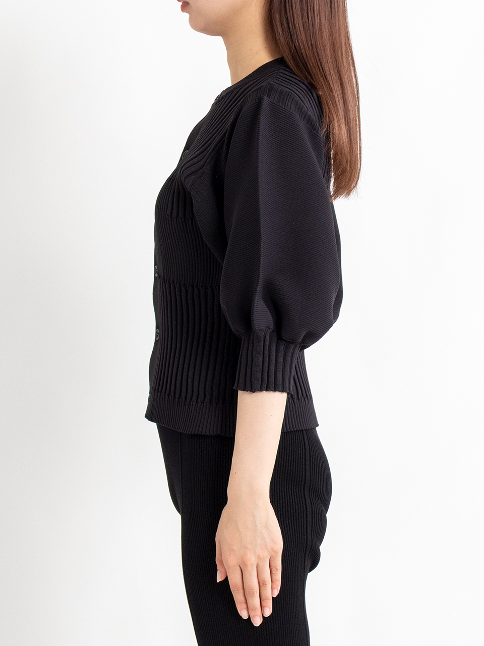 FLUTED SHORT PUFF SLEEVE CARDIGAN-フルーテッドショート