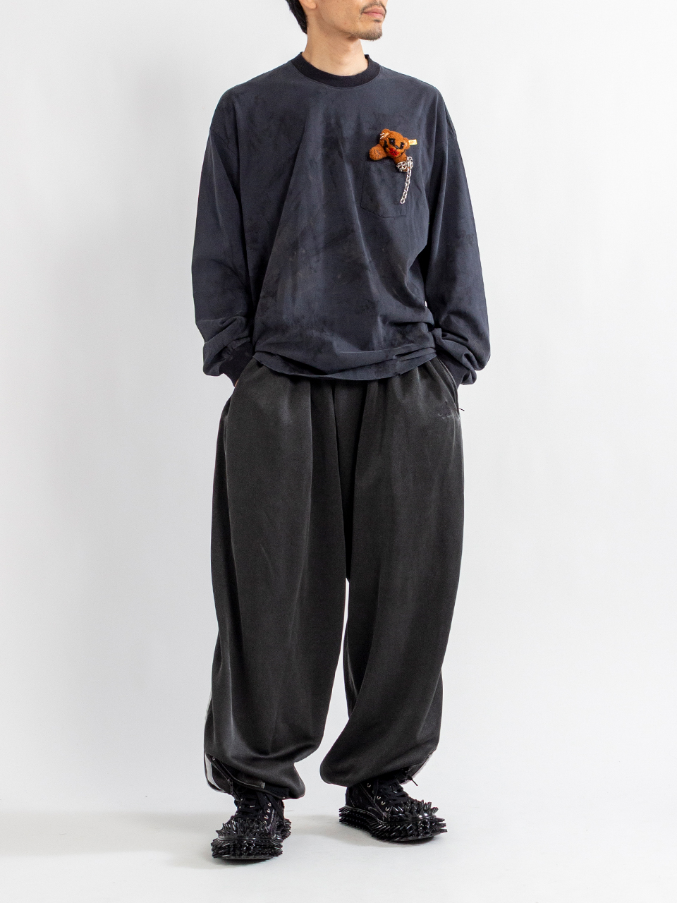 FADED BLACK TRACK PANTS-フェイデッドブラックトラックパンツ