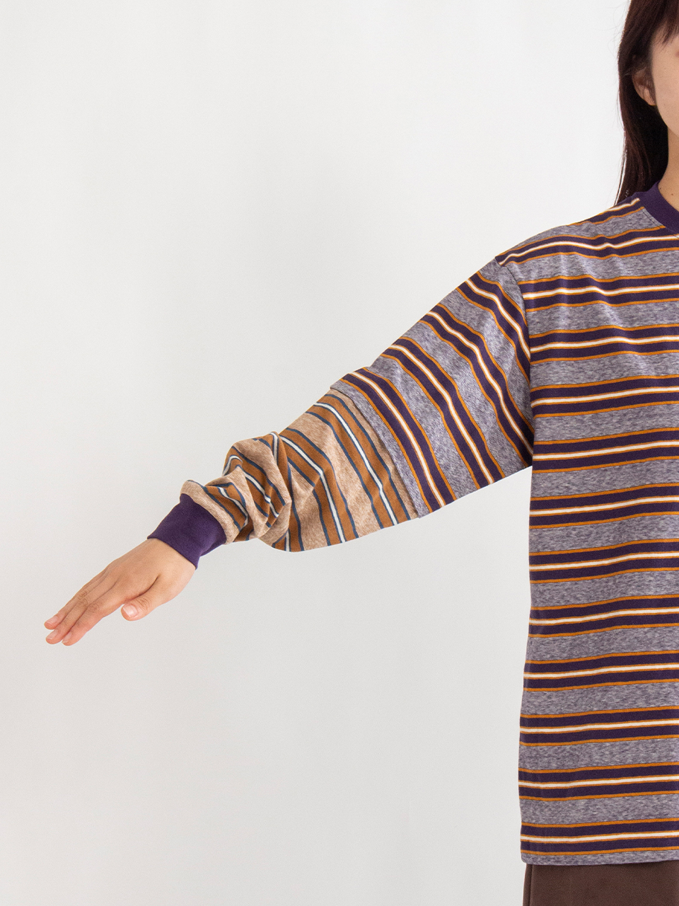 フィーニー　ボーダートップス　即完 Multi border layered s/s-マルチボーダーレイヤードショート