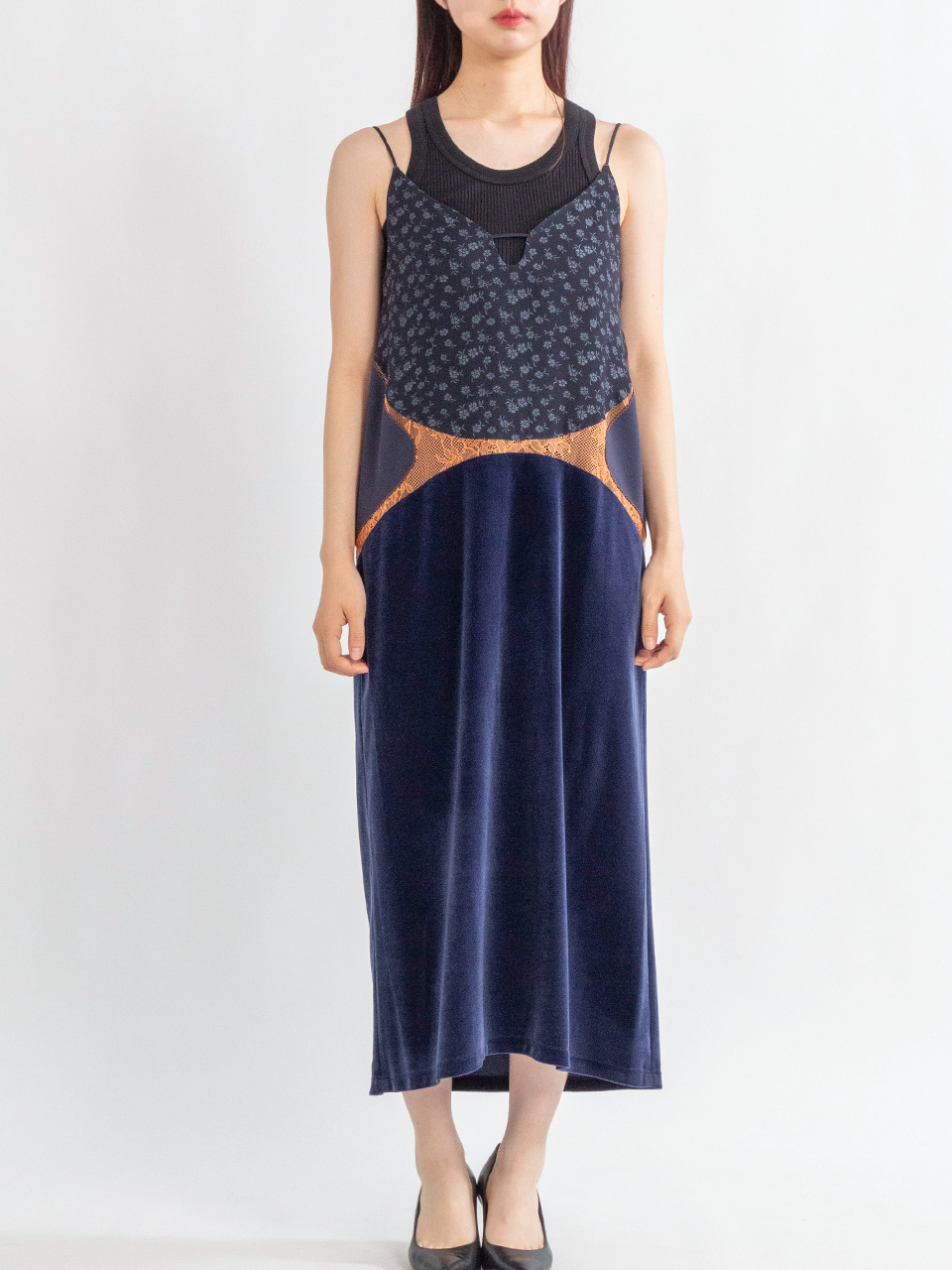 Cupro Triacetate Floral Jacquard Camisole Dress-キュプロ