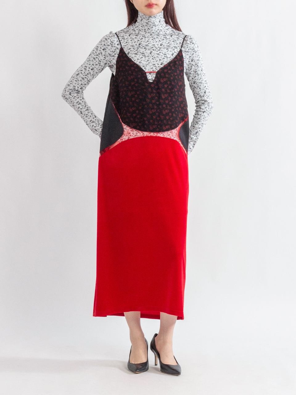 Cupro Triacetate Floral Jacquard Camisole Dress-キュプロ