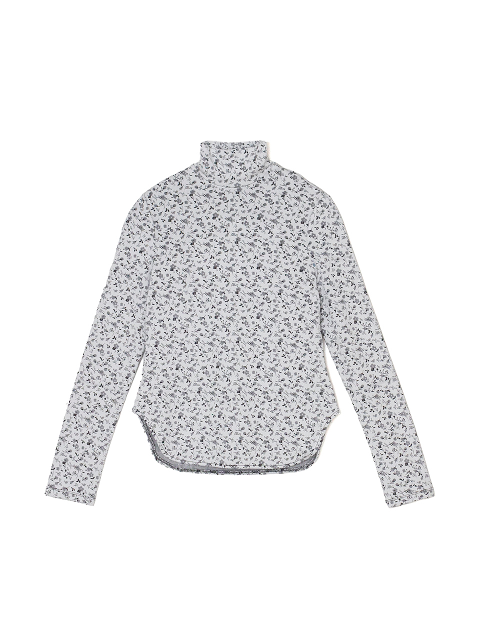 マユママ Floral Jacquard Fraise Stitch High Neck Top-フローラルジャ