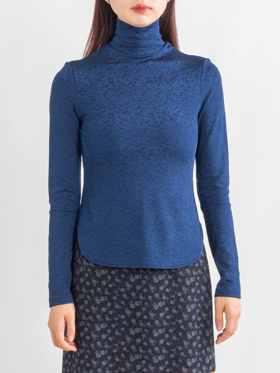 【for どっかのマジ子！様】 Floral Jacquard Fraise Stitch High Neck Top-フローラルジャ