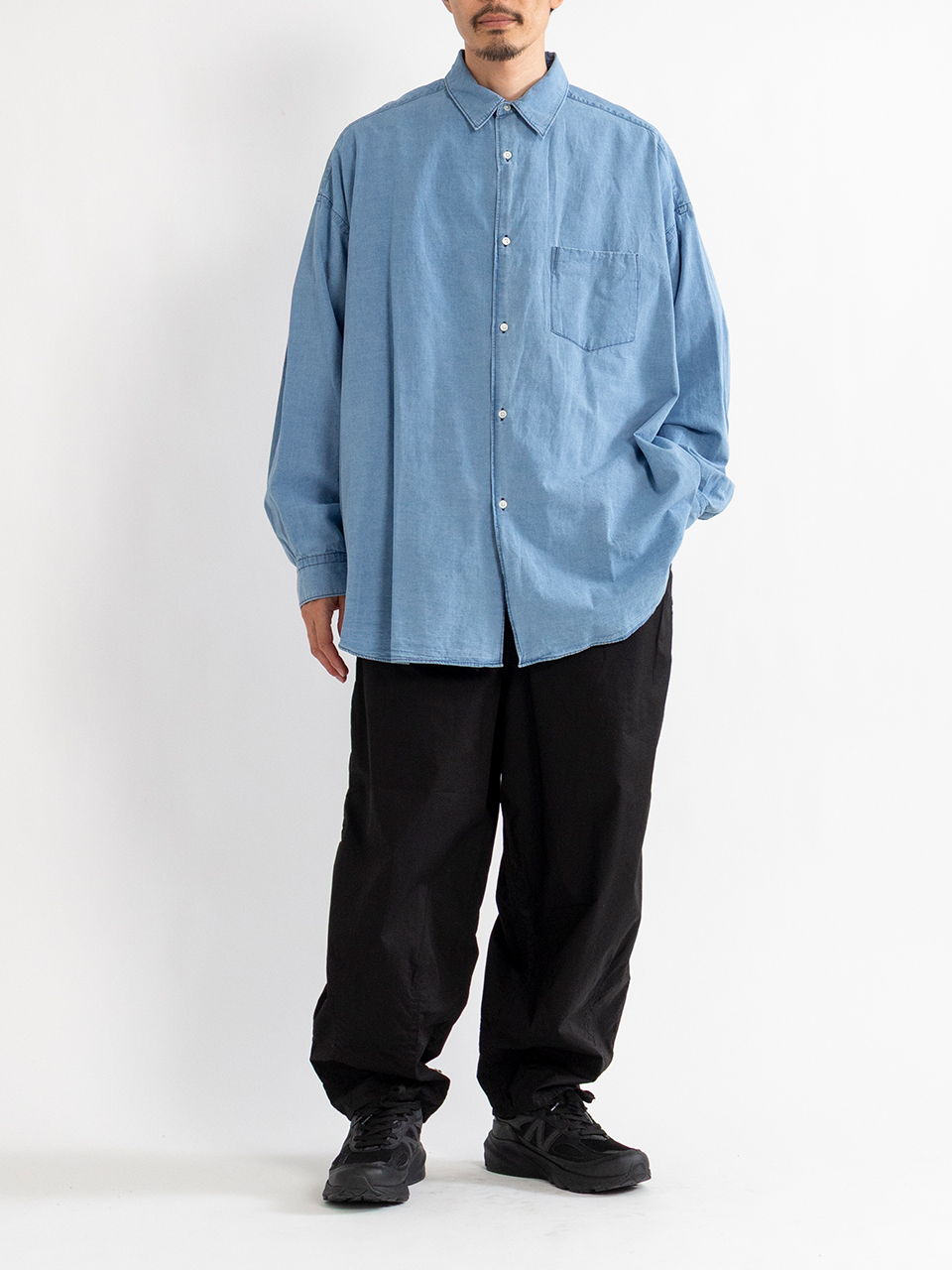 SIDOGRAS Indigo Poplin L/S Oversized Regular Collar Shirt-シド