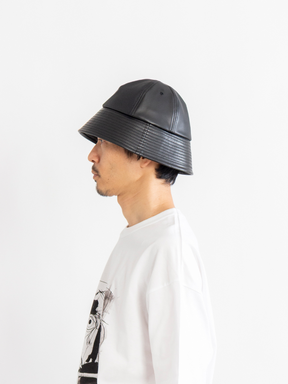 Synthetic leather mix hat-シンセティックレザーミックスハット-COMME
