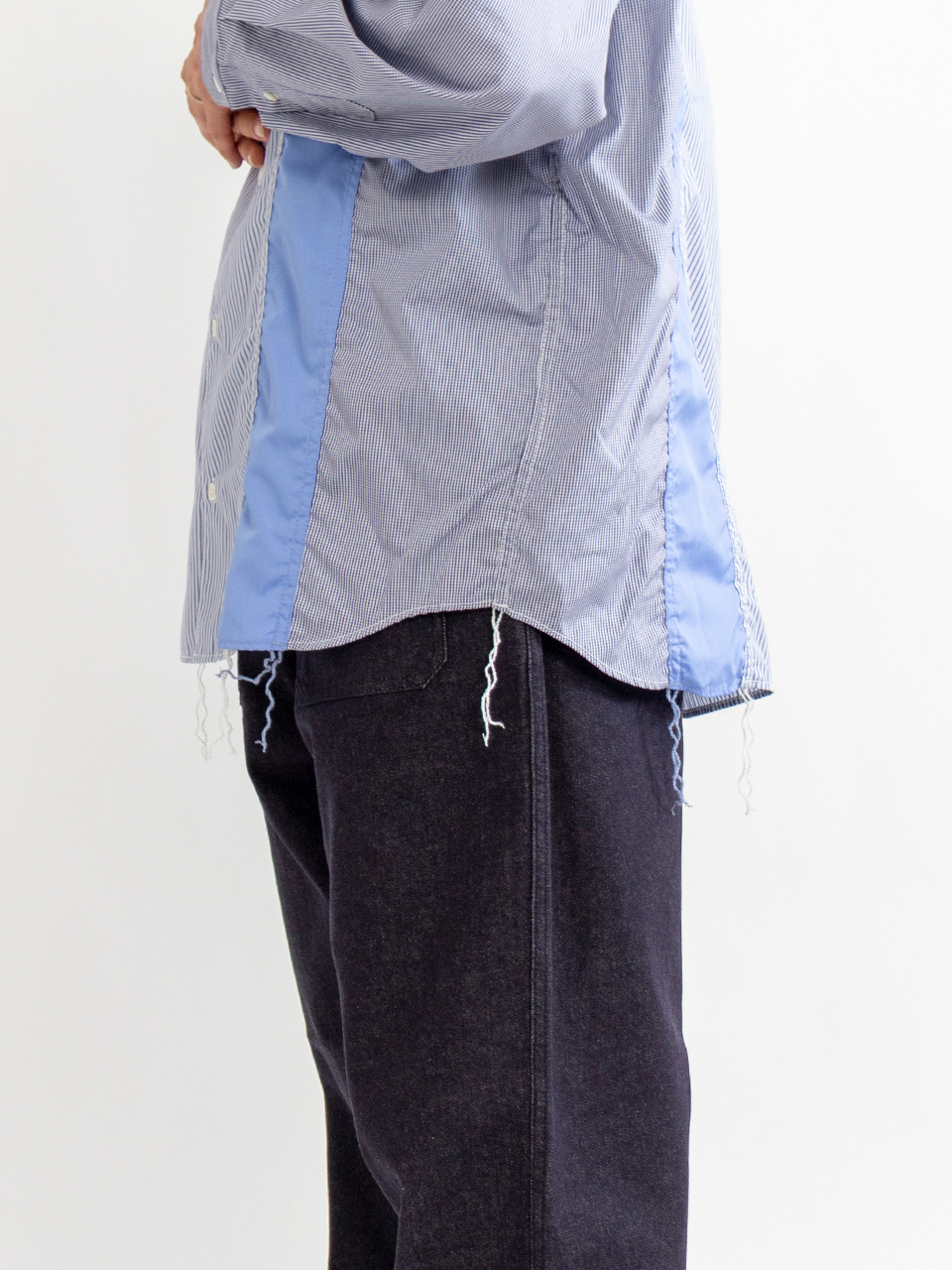 新品未使用　25aw ストライプチェックドッキングシャツ　コムデギャルソンオム Cotton stripe × check shirt-コットンストライプチェックシャツ