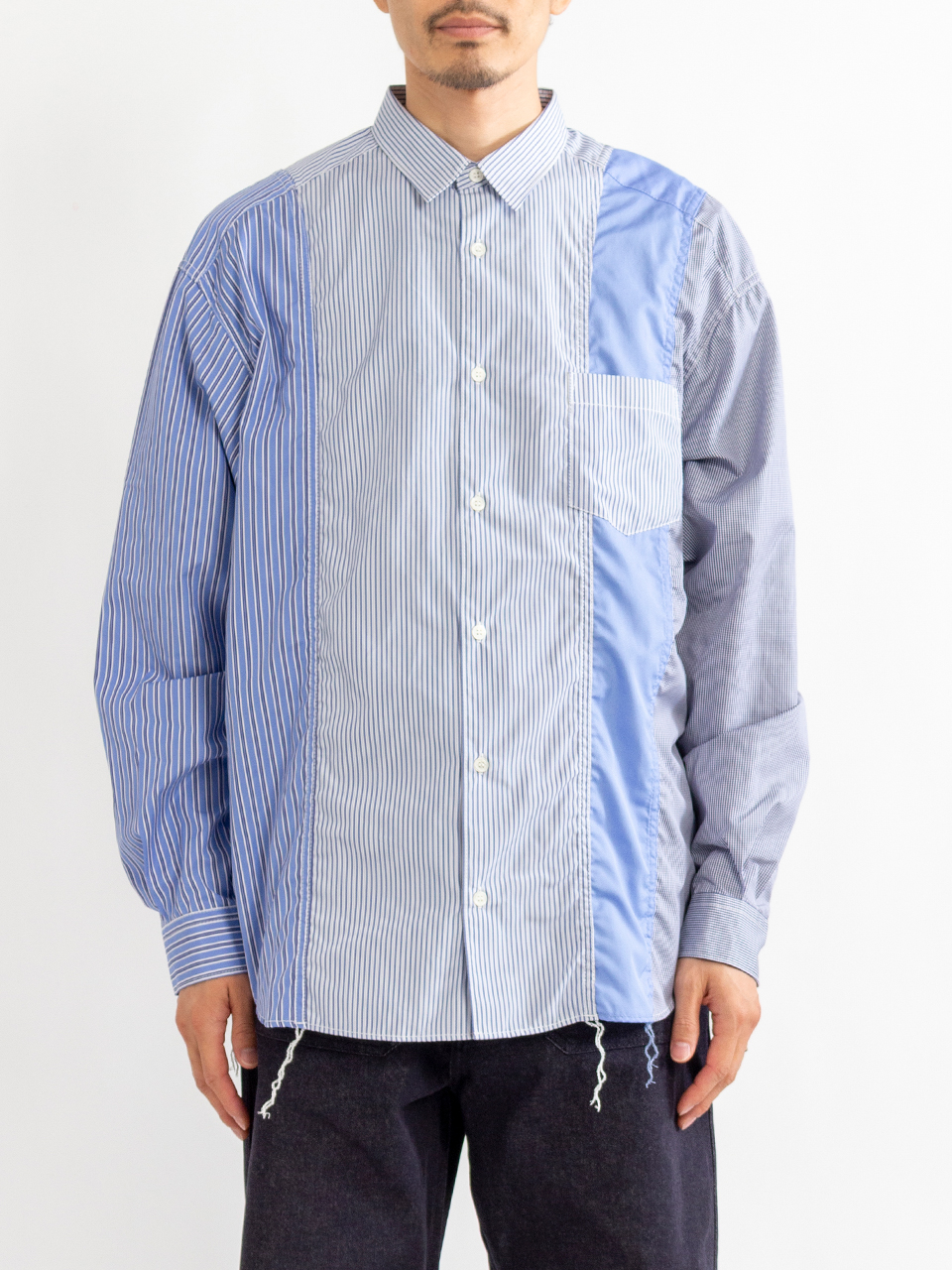 Cotton stripe × check shirt-コットンストライプチェックシャツ