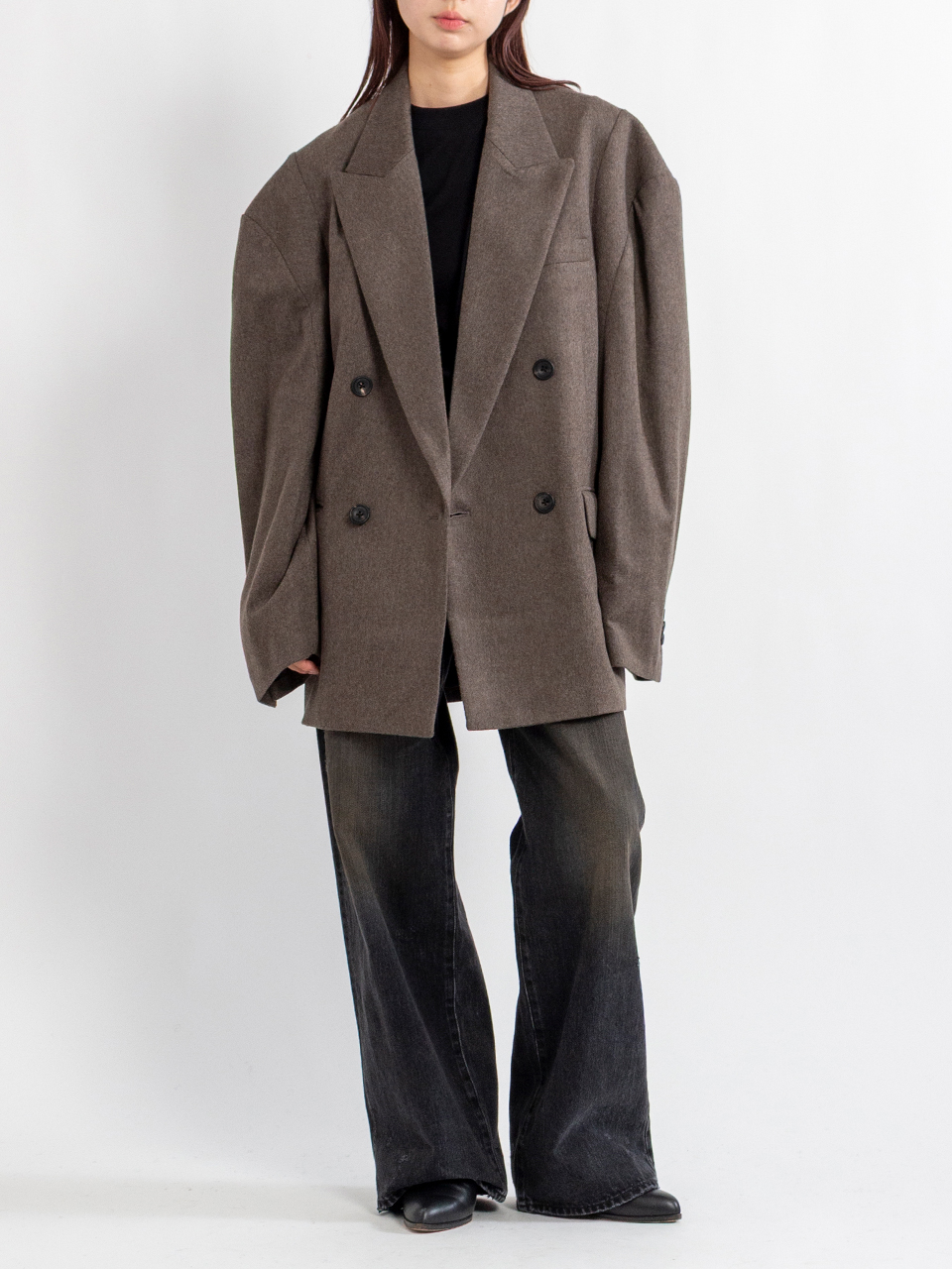 WOOL DOESKIN DEFORMED SHOULDER JACKET-ウールドスキンディム