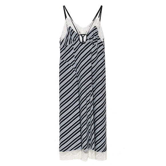 LACE JAQUARD STRIPE SLIP DRESS-レースジャガードストライプ