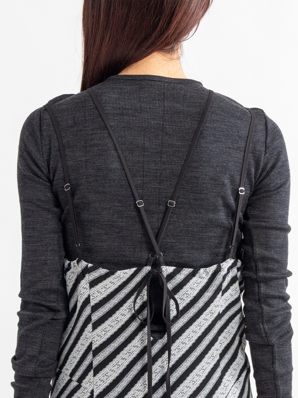 LACE JAQUARD STRIPE SLIP DRESS-レースジャガードストライプ