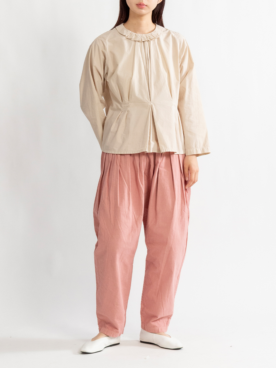 Silk cotton broadcloth dress classic frilled shirt-シルクコットン