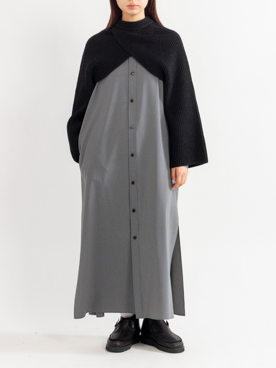 RIBBED KNIT WOOL SHRUG-リブニットウールシュラグ-HYKE（ハイク