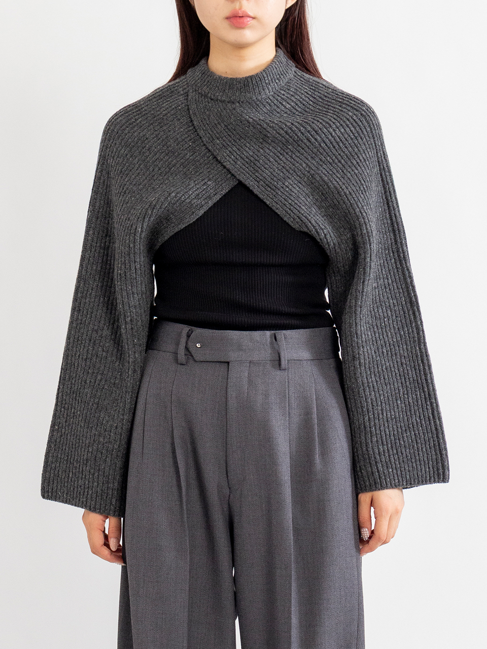 RIBBED KNIT WOOL SHRUG-リブニットウールシュラグ-HYKE（ハイク