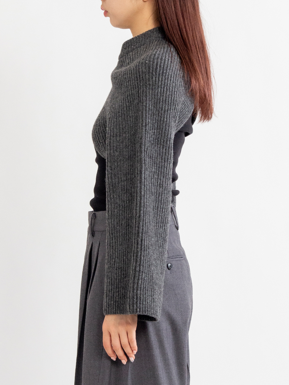 RIBBED KNIT WOOL SHRUG-リブニットウールシュラグ-HYKE（ハイク）通販