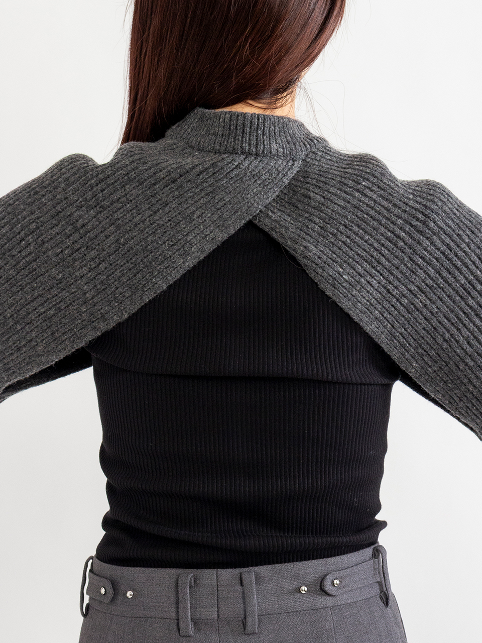 RIBBED KNIT WOOL SHRUG-リブニットウールシュラグ-HYKE（ハイク