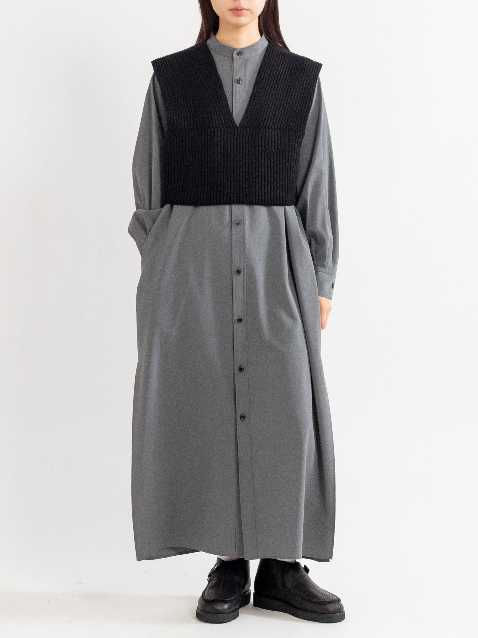 RIBBED KNIT WOOL CROPPED VEST-リブニットウールクロップベスト