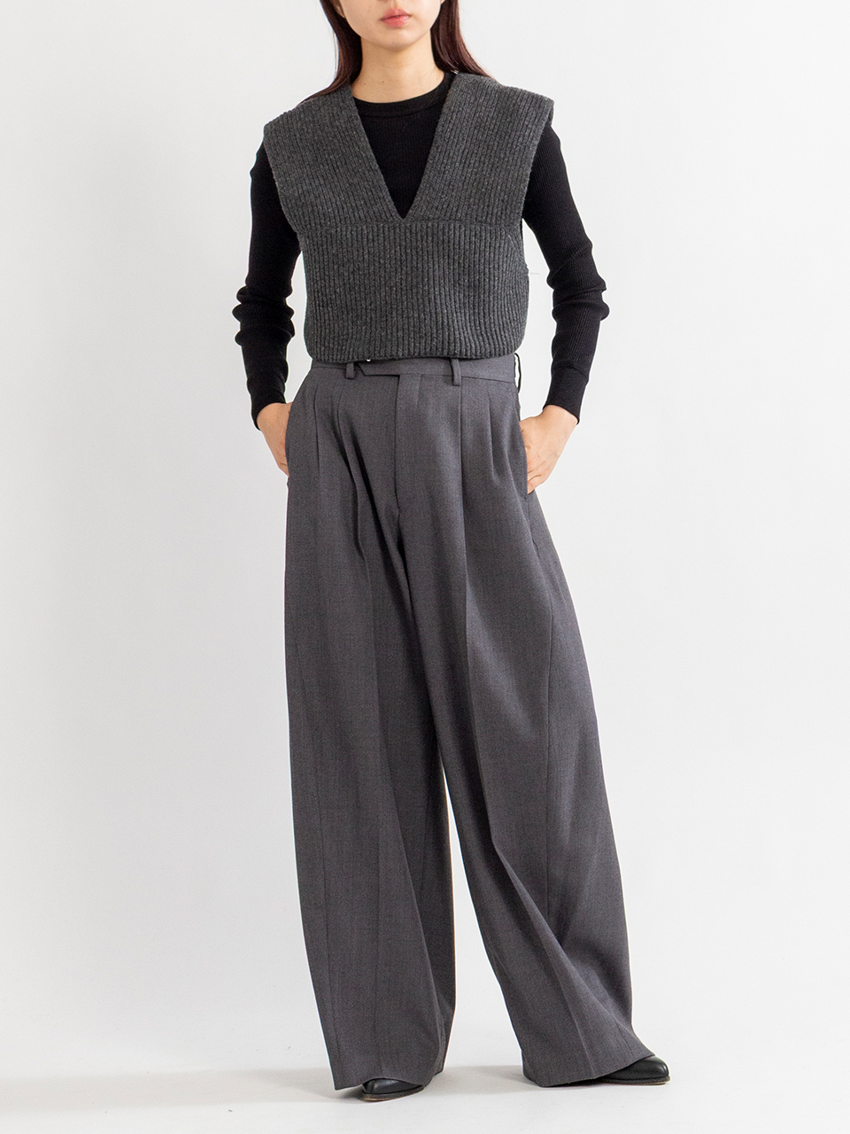 RIBBED KNIT WOOL CROPPED VEST-リブニットウールクロップベスト