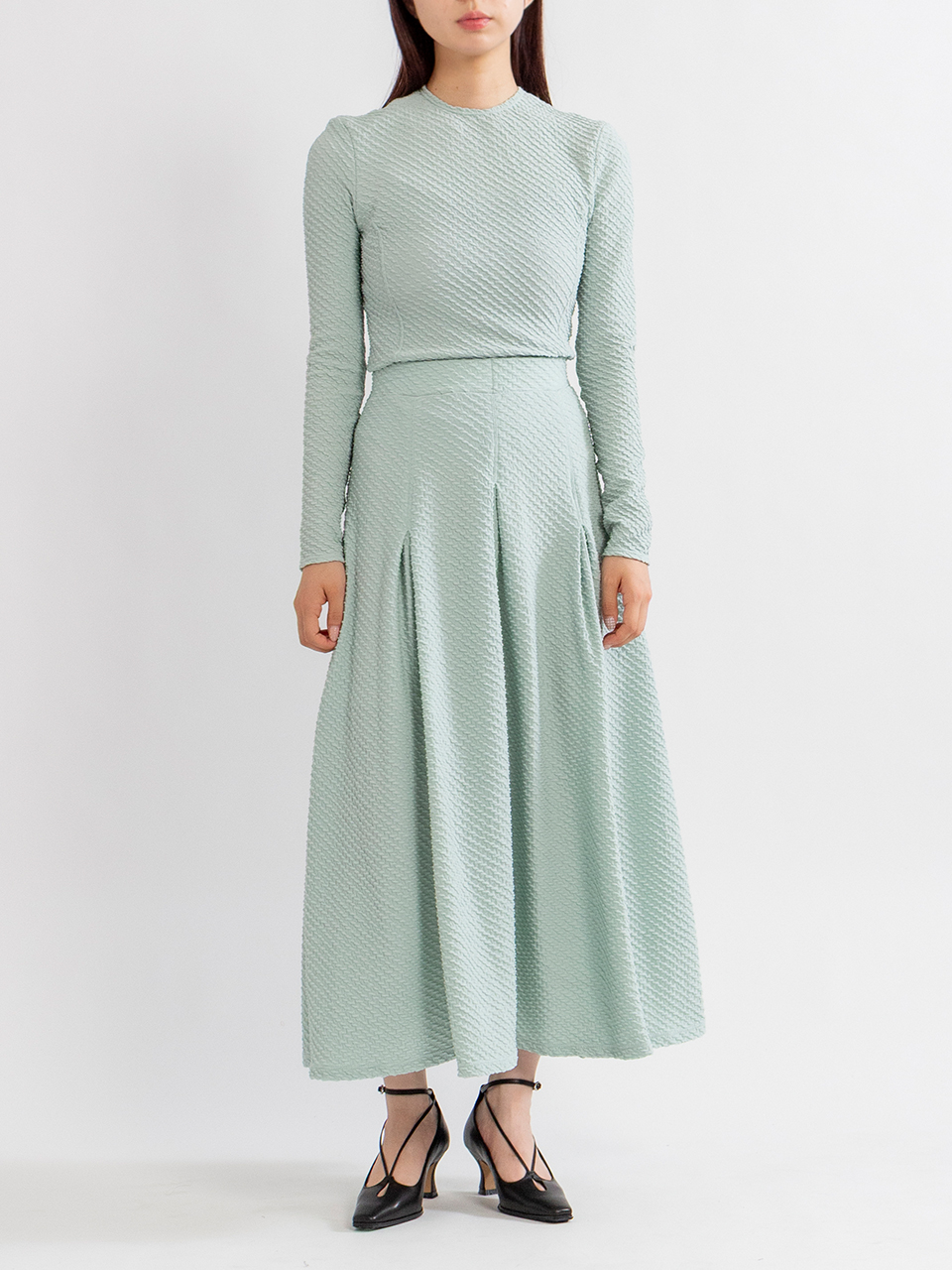 Shirring Jersey Jacquard Flare Skirt-シャーリングジャージ