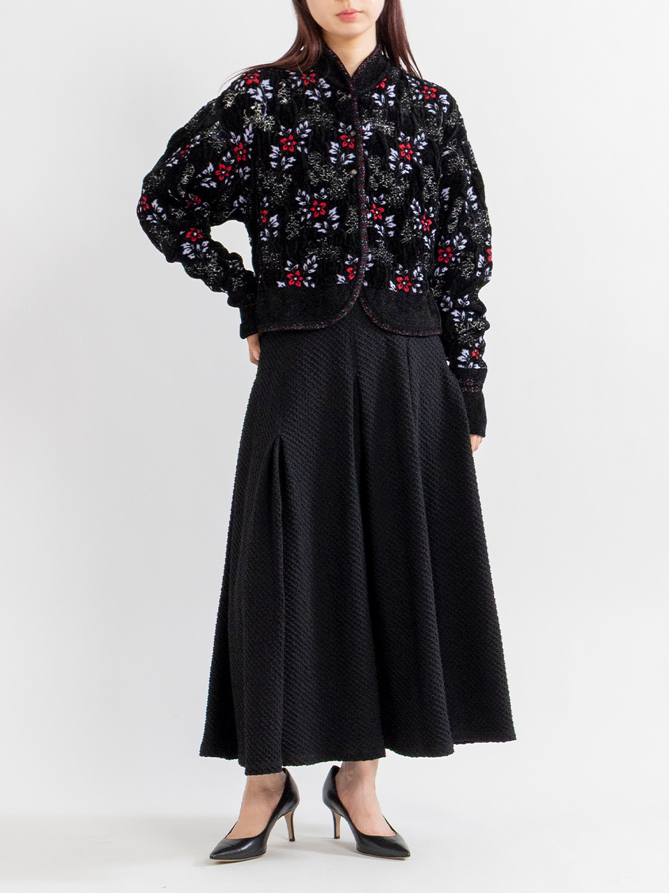 Floral Motif Chenille Knited Cardigan-フローラルモチーフ