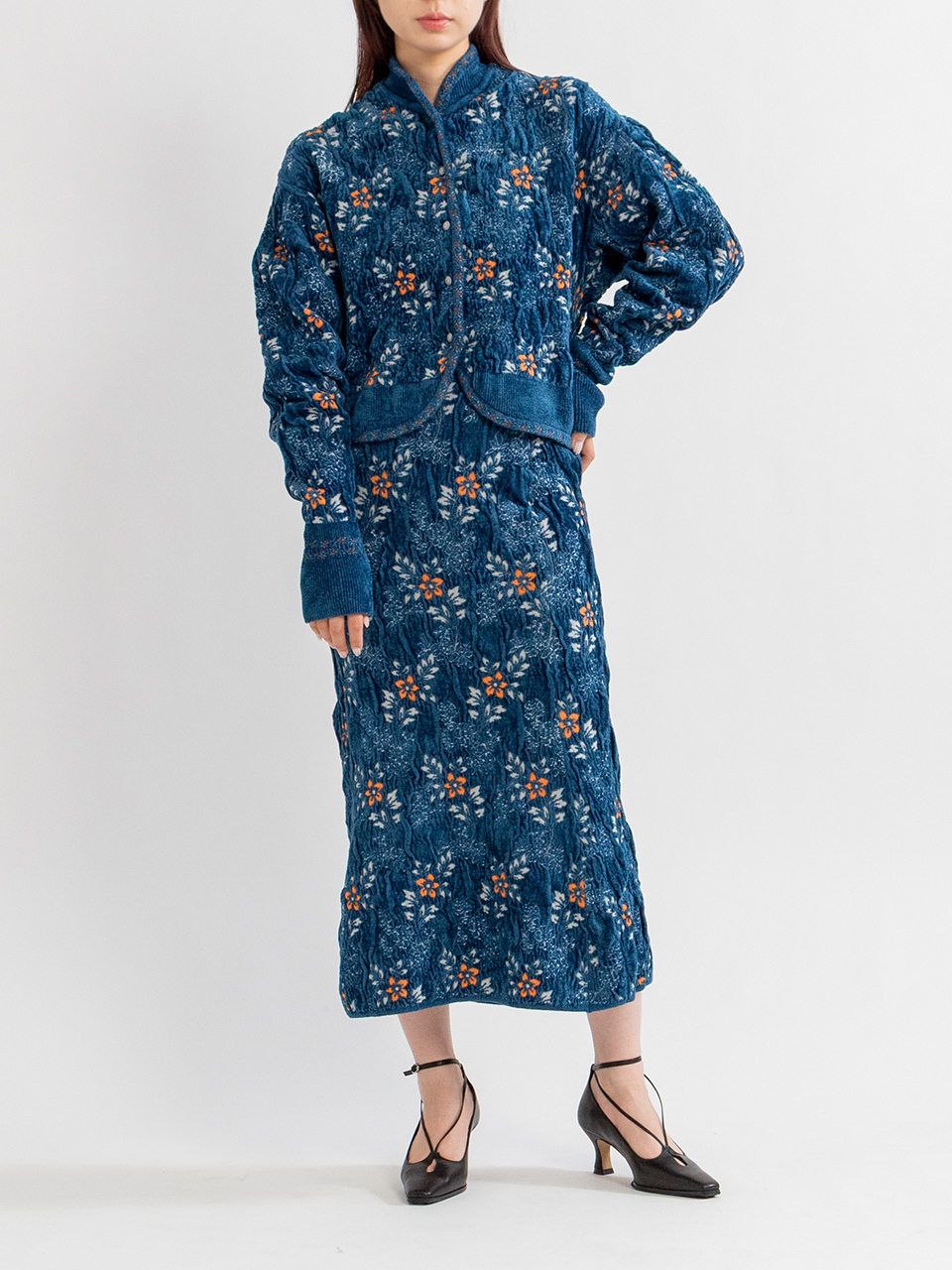 Floral Motif Chenille Knited Cardigan-フローラルモチーフシェニール