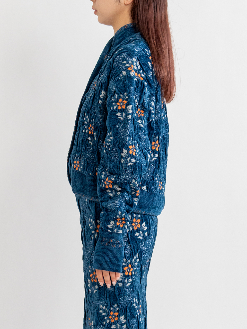 Floral Motif Chenille Knited Cardigan-フローラルモチーフシェニール