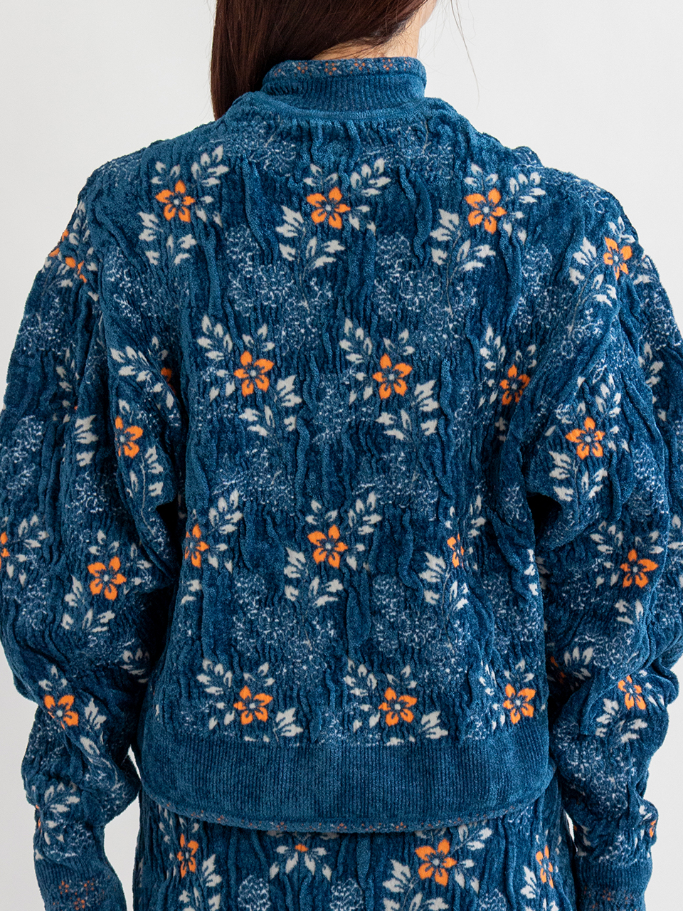 Floral Motif Chenille Knited Cardigan-フローラルモチーフ