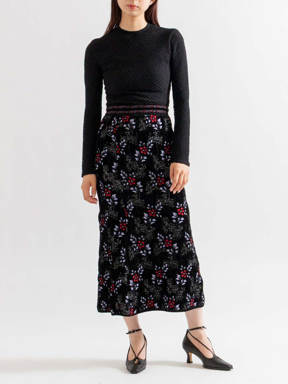 Floral Motif Chenille Knited Skirt-フローラルモチーフ