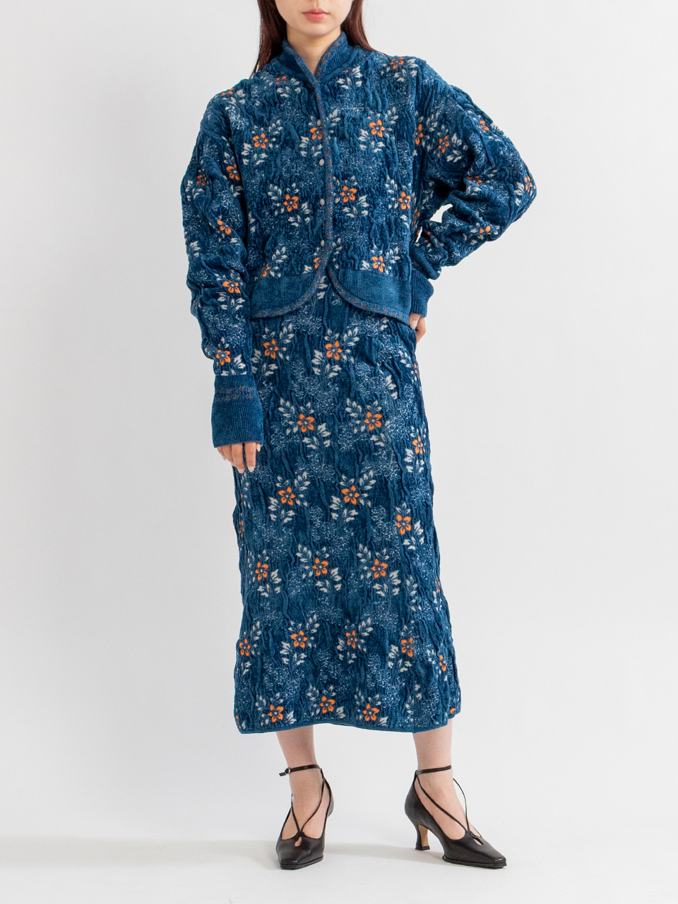 Floral Motif Chenille Knited Skirt-フローラルモチーフ