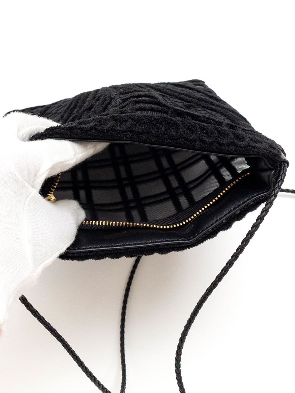 Cording Embroidery Pouch With Leather Strap-コーデイングエン