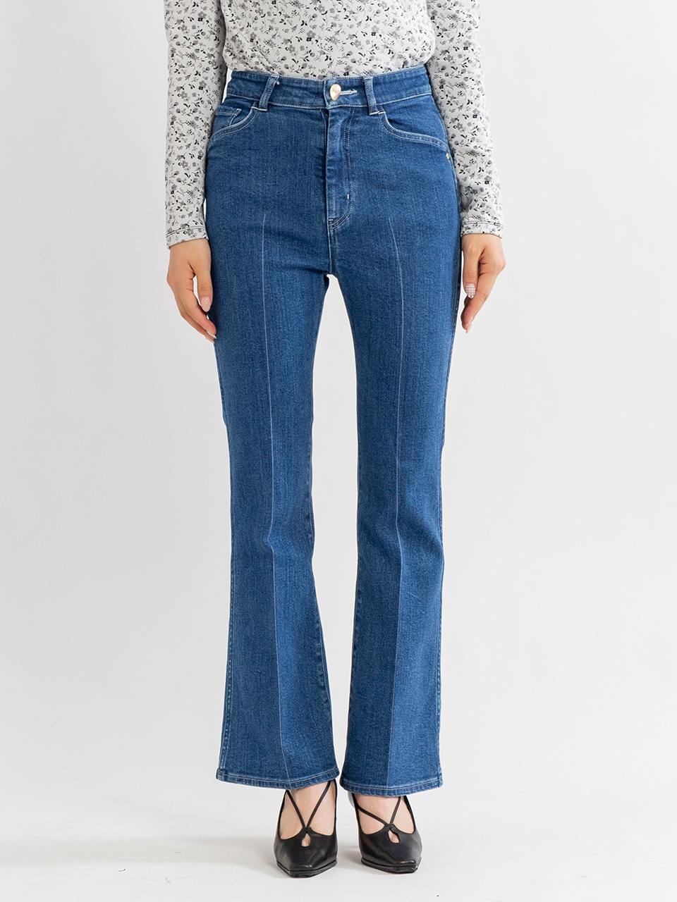 【マメ クロゴウチ】フレア デニム ブーツカット サイズ1 Stretch Cropped Flare Jeans-ストレッチクロップドフレア