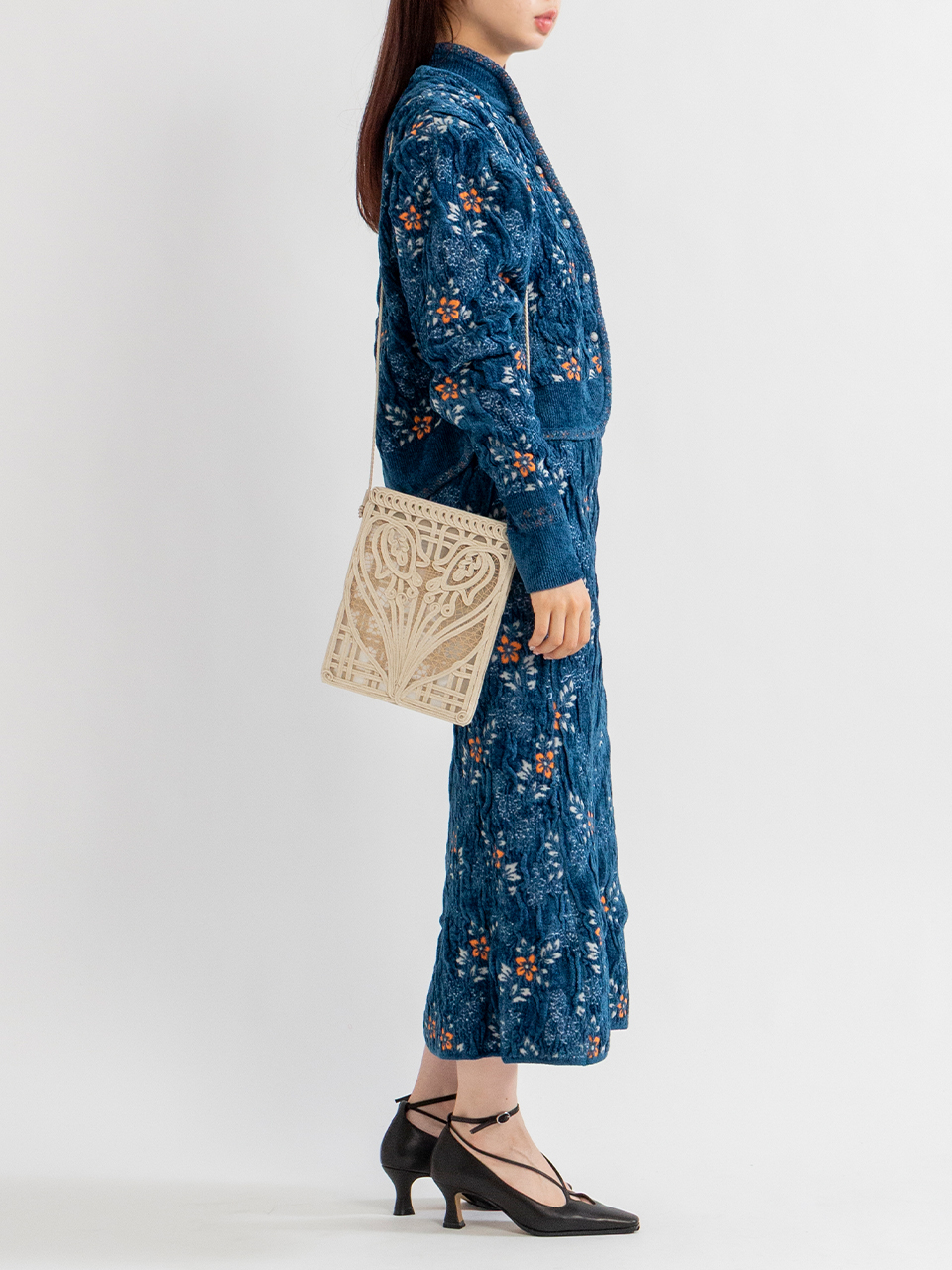 Cording Embroidery Pouch With Leather Strap-コーデイングエン