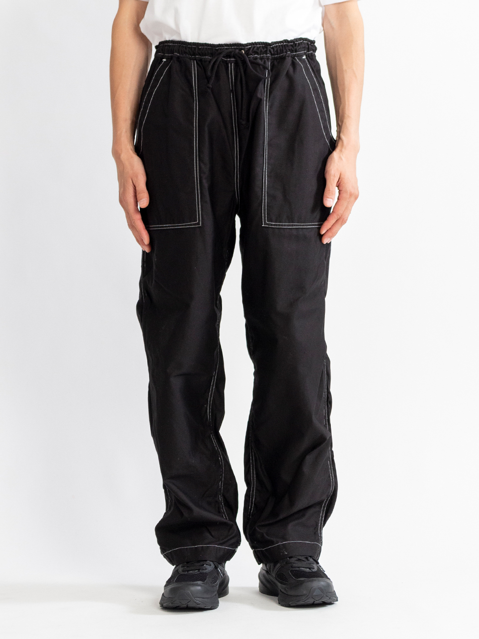 Cotton back satin product dyed easy pants-コットンバック