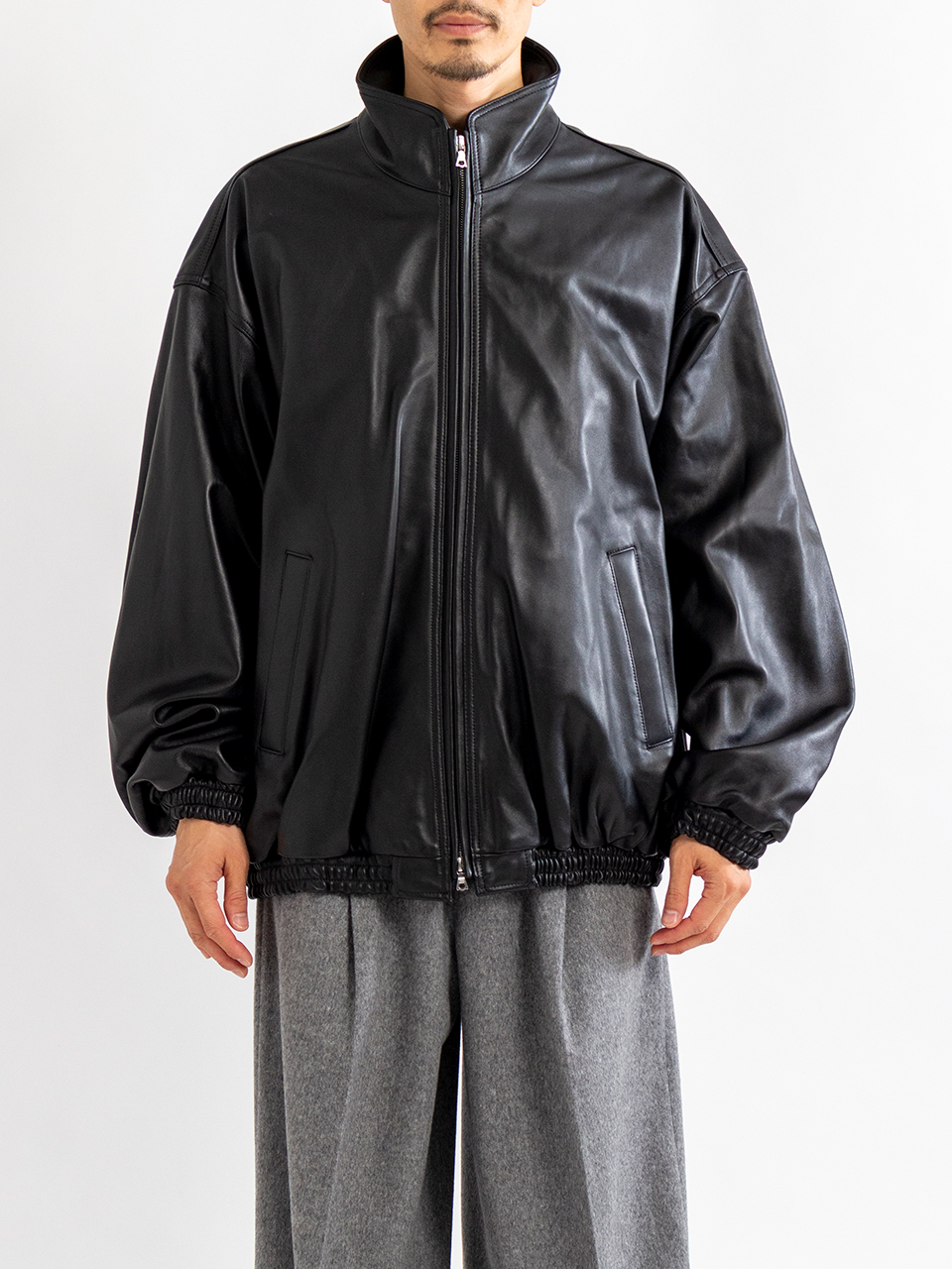 SHEEP LEATHER STAND COLLAR JACKET-シープレザースタンドカラー