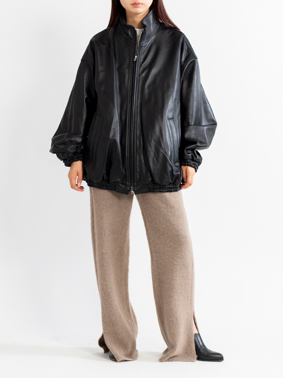 SHEEP LEATHER STAND COLLAR JACKET-シープレザースタンドカラー