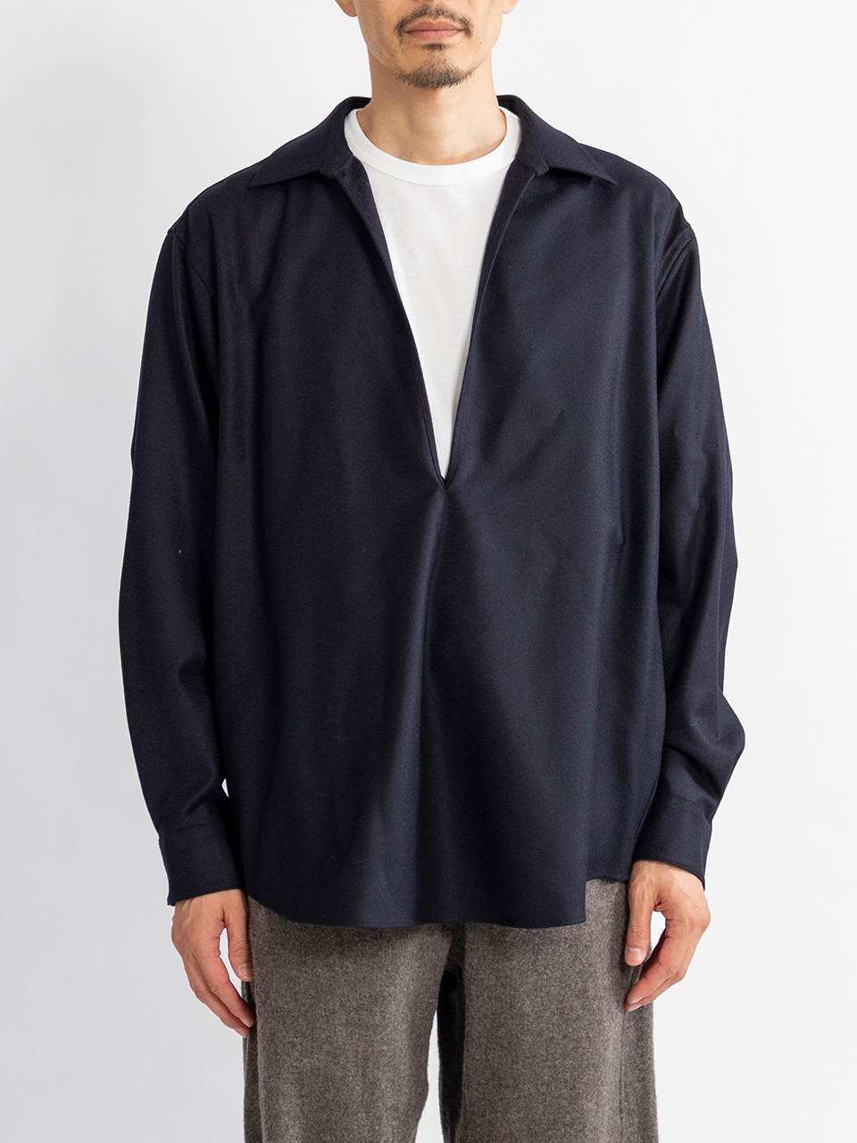 WOOL FLANNEL OVERSIZED SKIPPER SHIRT-ウールフランネルオーバー