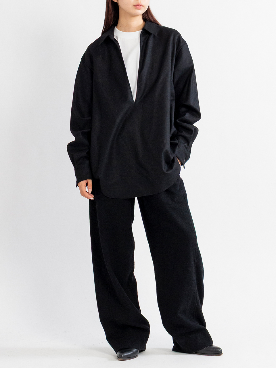 WOOL FLANNEL OVERSIZED SKIPPER SHIRT-ウールフランネルオーバー