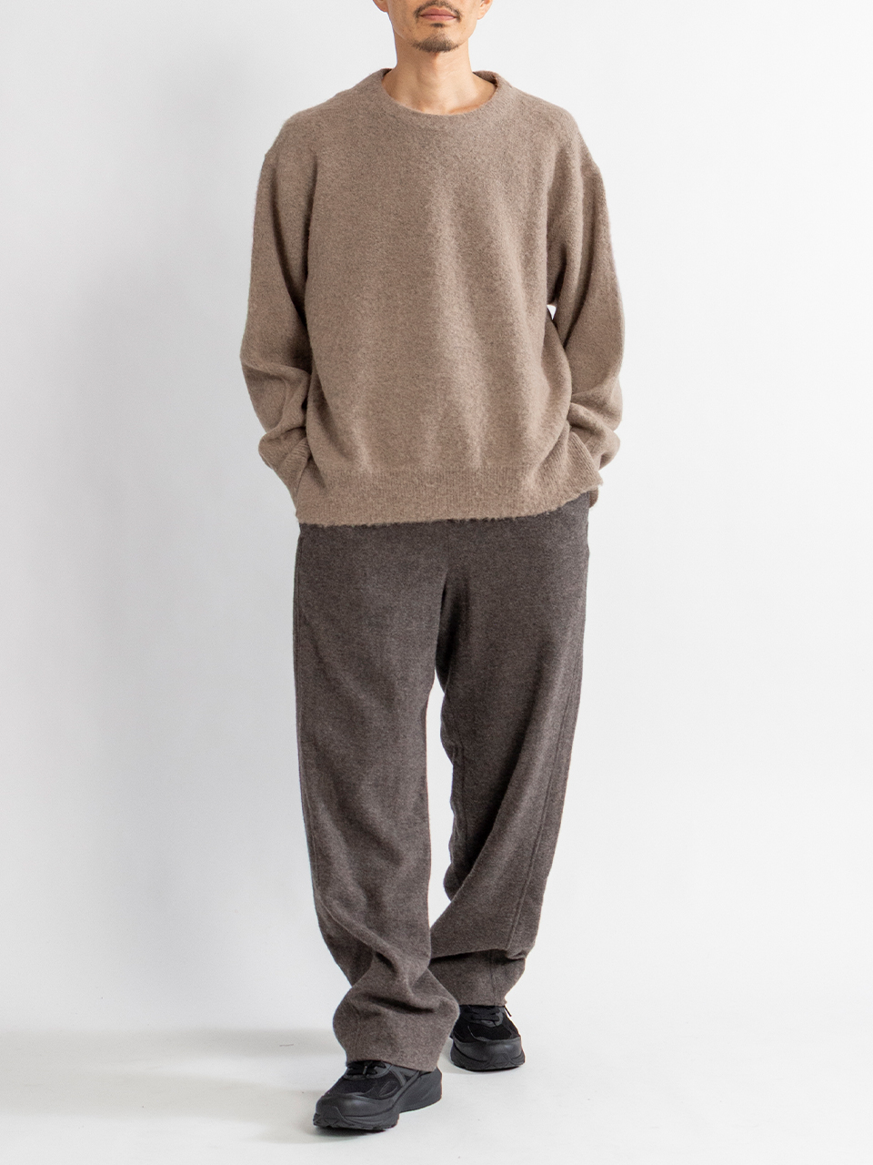 WOOL/ALPACA MILLED KNIT CREW NECK LS-ウールアルパカミル