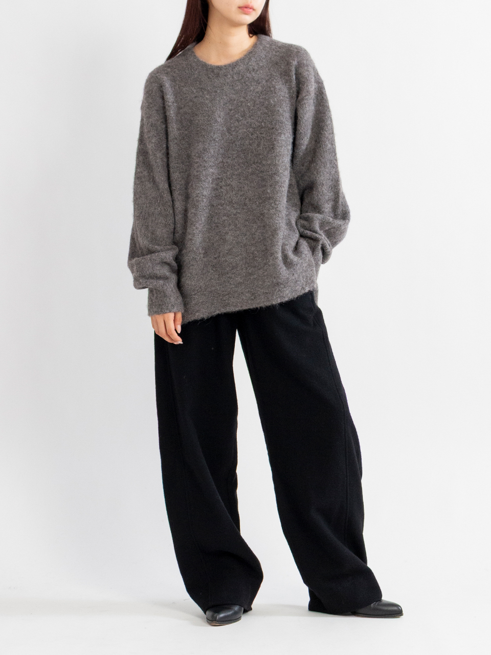 WOOL/ALPACA MILLED KNIT CREW NECK LS-ウールアルパカミル