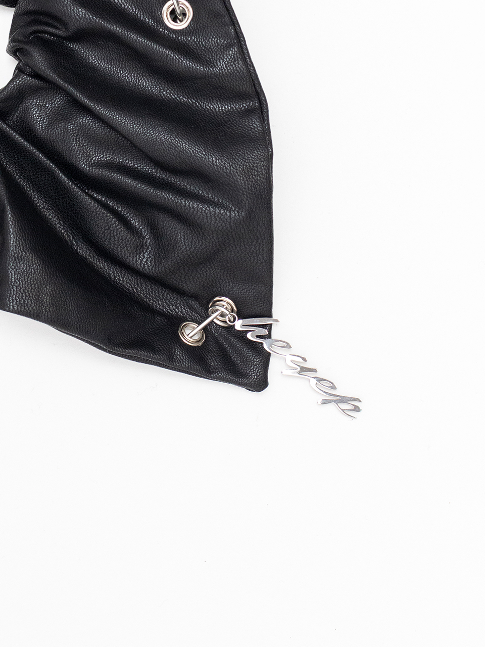 Faux Leather Piercing Detail Scrunchie-フェイクレザーピアシング