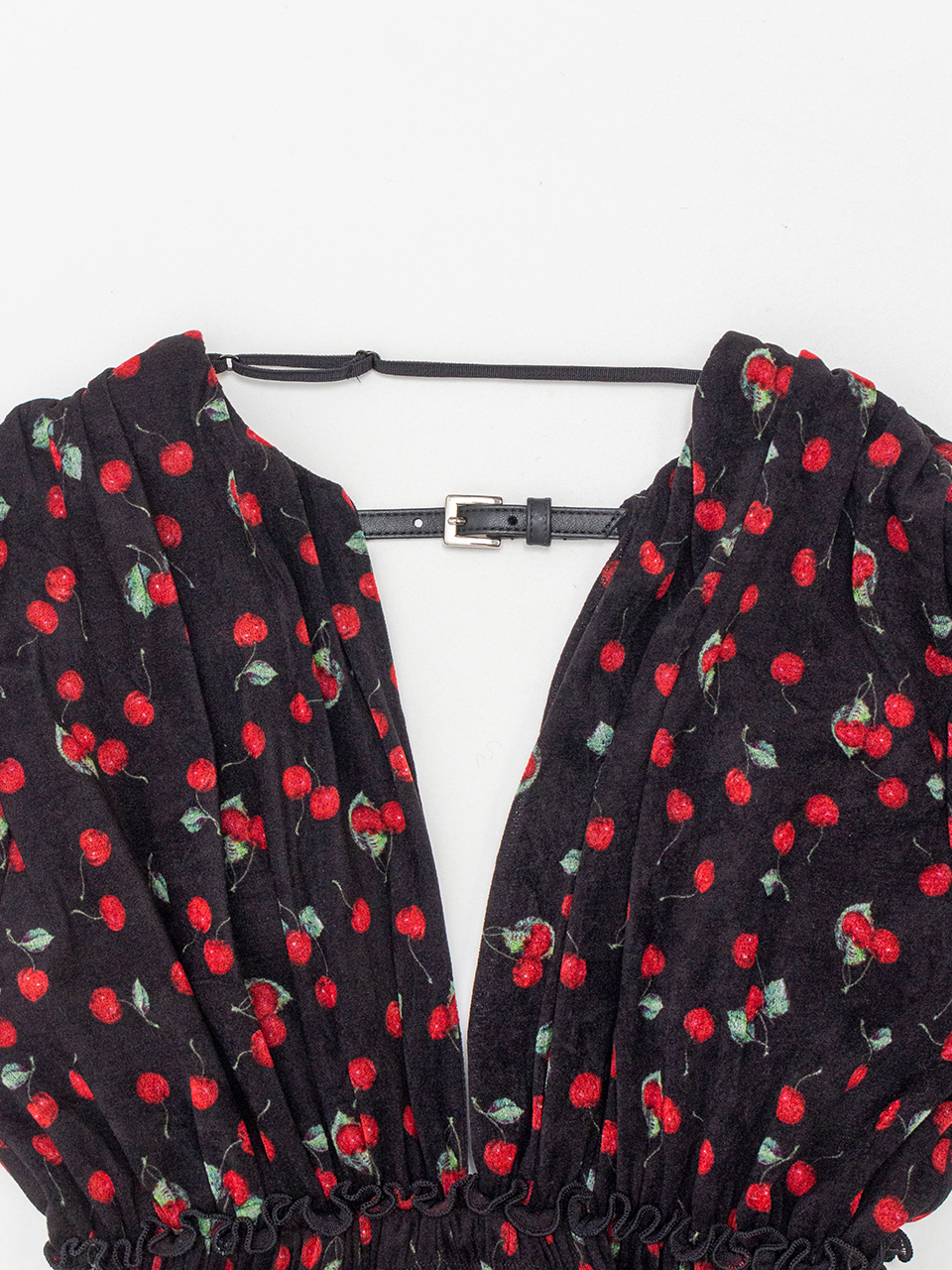 PRINTED VELVET TULLE SHIRRING DRESS-プリントベルベット