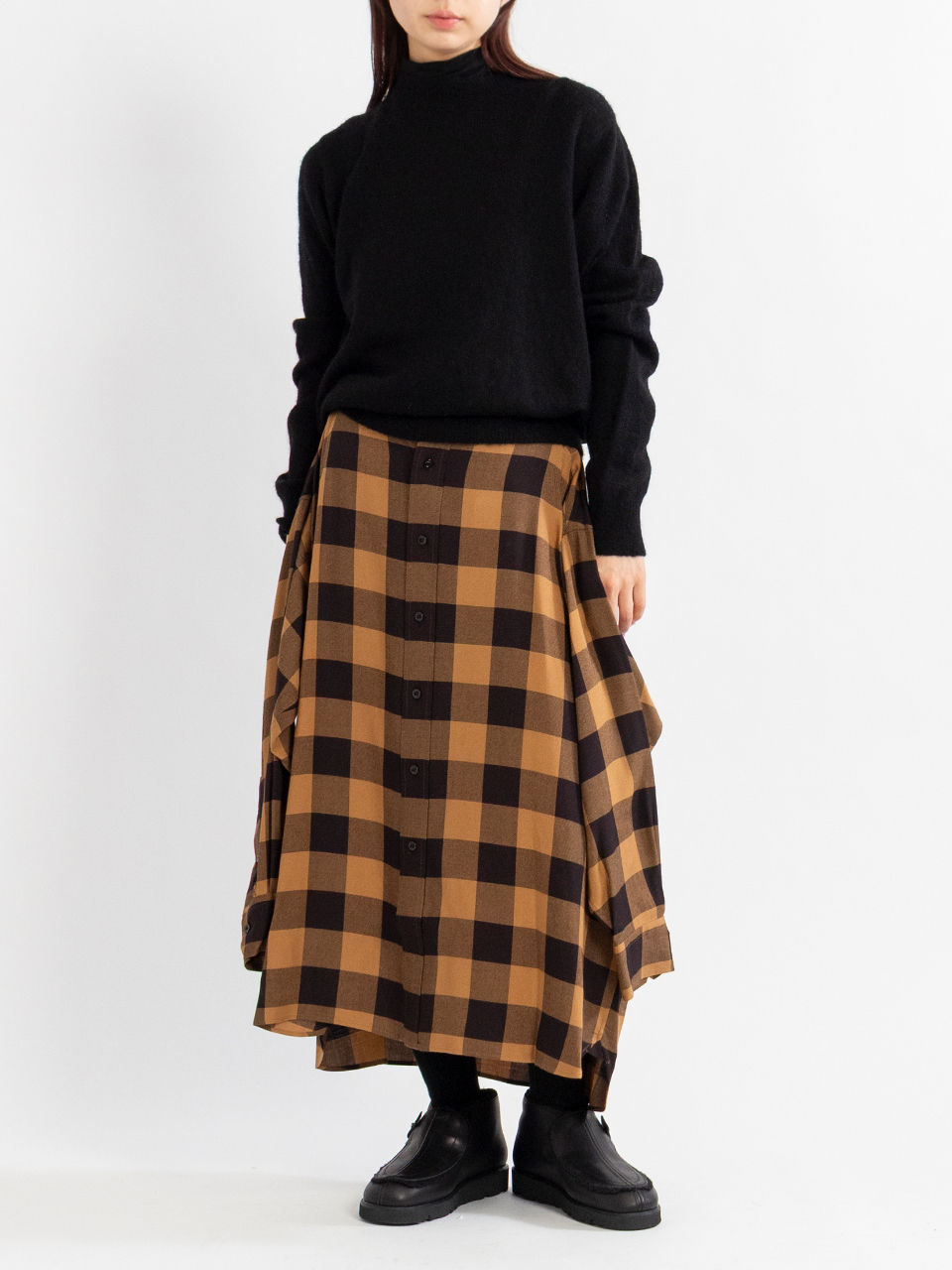 RAYON PLAID SHIRT INSPIRED SKIRT-レーヨンプレイドシャツ