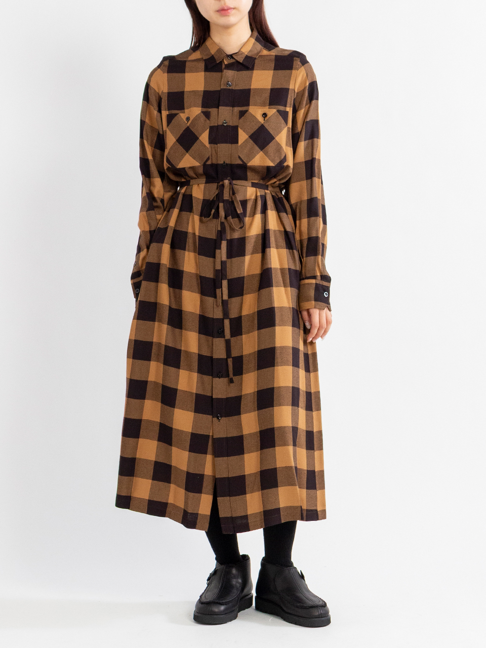 HYKE ハイク　plaid gathered dress M RAYON PLAID DRESS-レーヨンプレイドドレス-HYKE（ハイク）通販