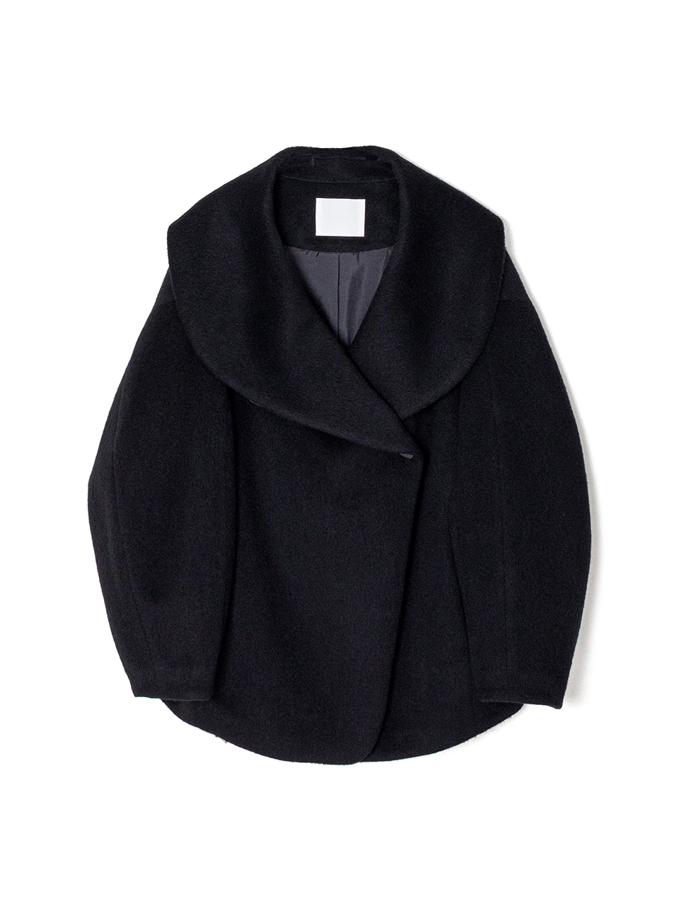 春まで使える◎ マツオ 慈雨 ジウ 黒 アシンメトリー 38 ショートコート Wool Arupaka Shawl Collar Short Coat-ウールアルパカショール