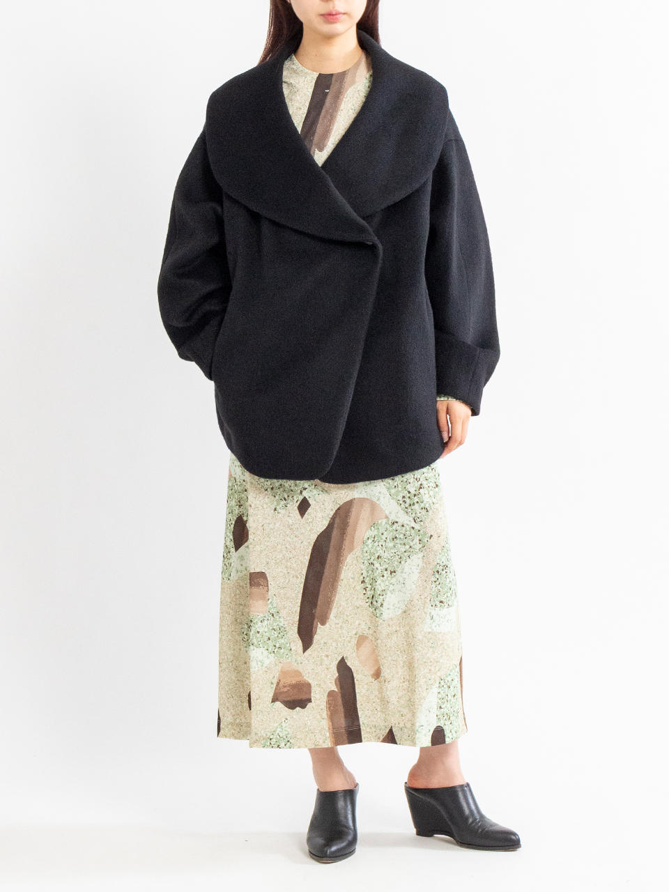 Wool Arupaka Shawl Collar Short Coat-ウールアルパカショール